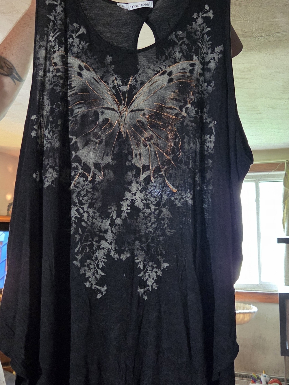 Maurices Black Tank Top with Metallic Butterfly Graphic